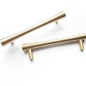 Mid Century Modern Curved Brushed Brass Drawer Pulls Set of Two